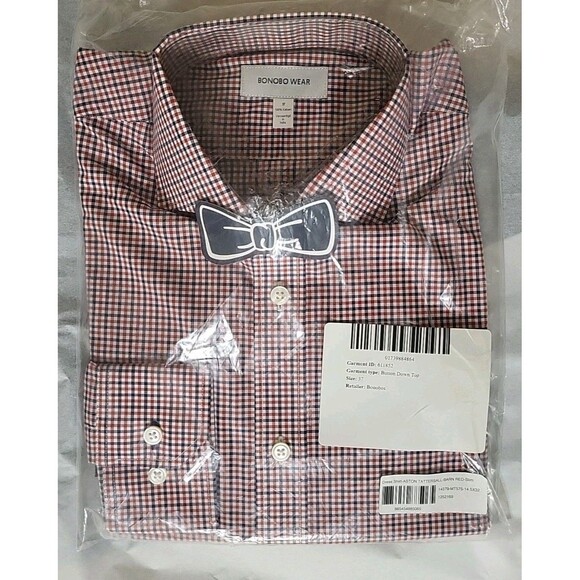 Bonobo Wear Mens Patriotic Plaid Button-Up Shirt Red Blue College 37in Chest New - Picture 1 of 8